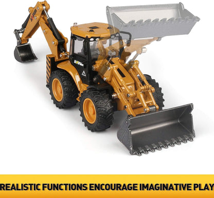 1/50 Scale Metal Diecast Backhoe Loader Toy, Metal Play Construction Vehicles Trucks Toy for Boys