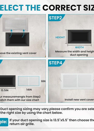 Return Air Grille,Fits 14X6 Duct Opening,Steel Return Vent Cover, White Vent Cover Grill for Sidewall and Ceiling,Havc Cold Air Return Vent Cover,Overall Size:15.8"W X 7.9"H