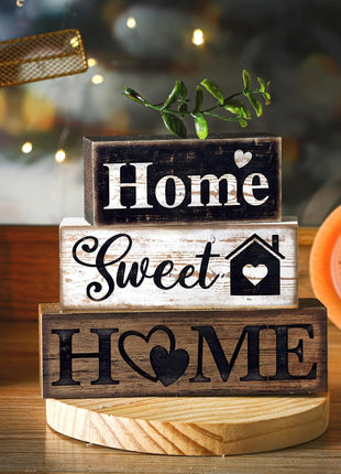 4 Pcs Farmhouse Wooden Tabletop Decor Farmhouse Tiered Tray Decor Rustic Eucalyptus Leaves Wood Block Sign Gift Sweet Home Centerpiece Home Table Decortion