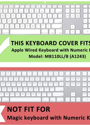 Keyboard Cover Skin for Apple Wired USB Keyboard with Numeric Keypad (A1243, Model MB110LL/B, NOT FIT Magic Keyboard) Ultra Thin Silicone Full Size Protector (Item Folded in Package)