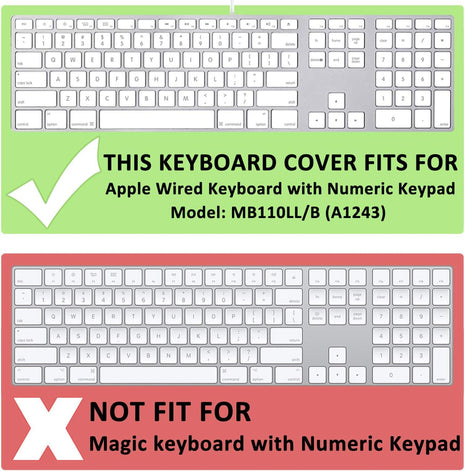 Keyboard Cover Skin for Apple Wired USB Keyboard with Numeric Keypad (A1243, Model MB110LL/B, NOT FIT Magic Keyboard) Ultra Thin Silicone Full Size Protector (Item Folded in Package)