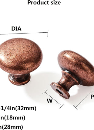 10 Pack 1-1/4" Vintage Antique Copper Zinc Alloy Cabinet Knobs - Single Hole Center Kitchen Cabinet Pull Hardware for Bedroom.