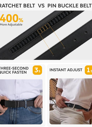 Mens Belt - Mens Ratchet Belt Leather 1 3/8" for Dress Pant - Micro Adjustable Belt Fit Everywhere