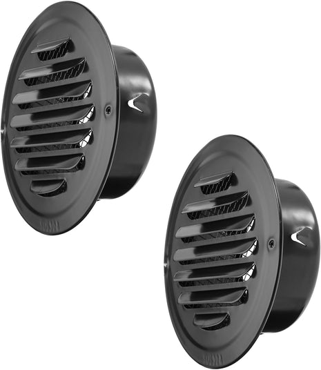 2 PCS 4 Inch Stainless Steel Air Vents round Black Soffit Vent Cover Air Vent Flat Ducting Air Outlet with Built-In Fine Mesh for Kitchen, Bathroom, Garage, Office and Warehouse Ventilation