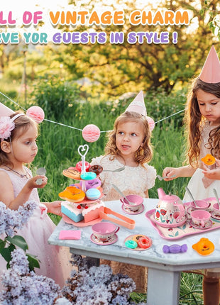 Tea Party Set for Little Girls, Flower Tea Sets Toys for Toddlers Girls Age 3 4 5 6 Year Old, Toddler Kids Kitchen Pretend Play Toys