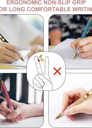 Ballpoint Pens Black Medium Point 1Mm Pen with Super Soft Grip Ball Point Pen for Men Women Retractable Pens (Gold-12 Pcs)