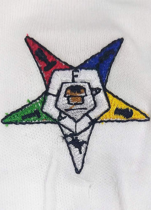 Order of the Eastern Star Hand Embroidered Cotton White Masonic Gloves