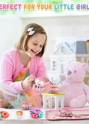 Tea Party Set for Little Girls, Flower Tea Sets Toys for Toddlers Girls Age 3 4 5 6 Year Old, Toddler Kids Kitchen Pretend Play Toys