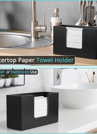 Wooden Paper Towel Dispenser Countertop, Bathroom Guest Towel Holder for Multifold C-Fold Z-Fold Trifold Hand Towels, Black Wood Napkin Holder for Kitchen, Vanity, Powder Room