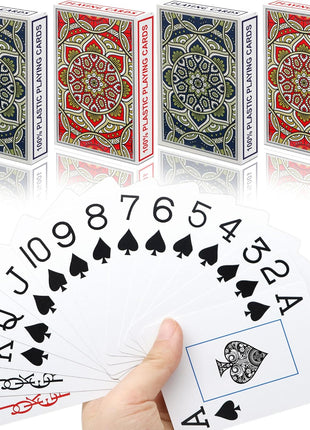 Plastic Waterproof Playing Cards 4 Pack Poker Card Jumbo Large Print Playing Cards for Adults Seniors Bulk Decks of Cards Set Poker Cards