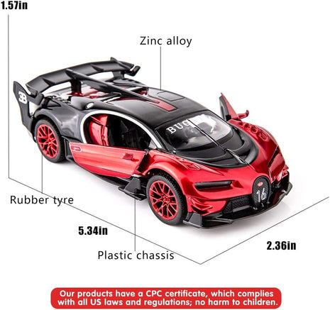 Bugatti Vision GT Supercar 1/32 Zinc Alloy Die Casting Pull Back Car Model Toy Sound and Light for Boy Girl Gift （Red）