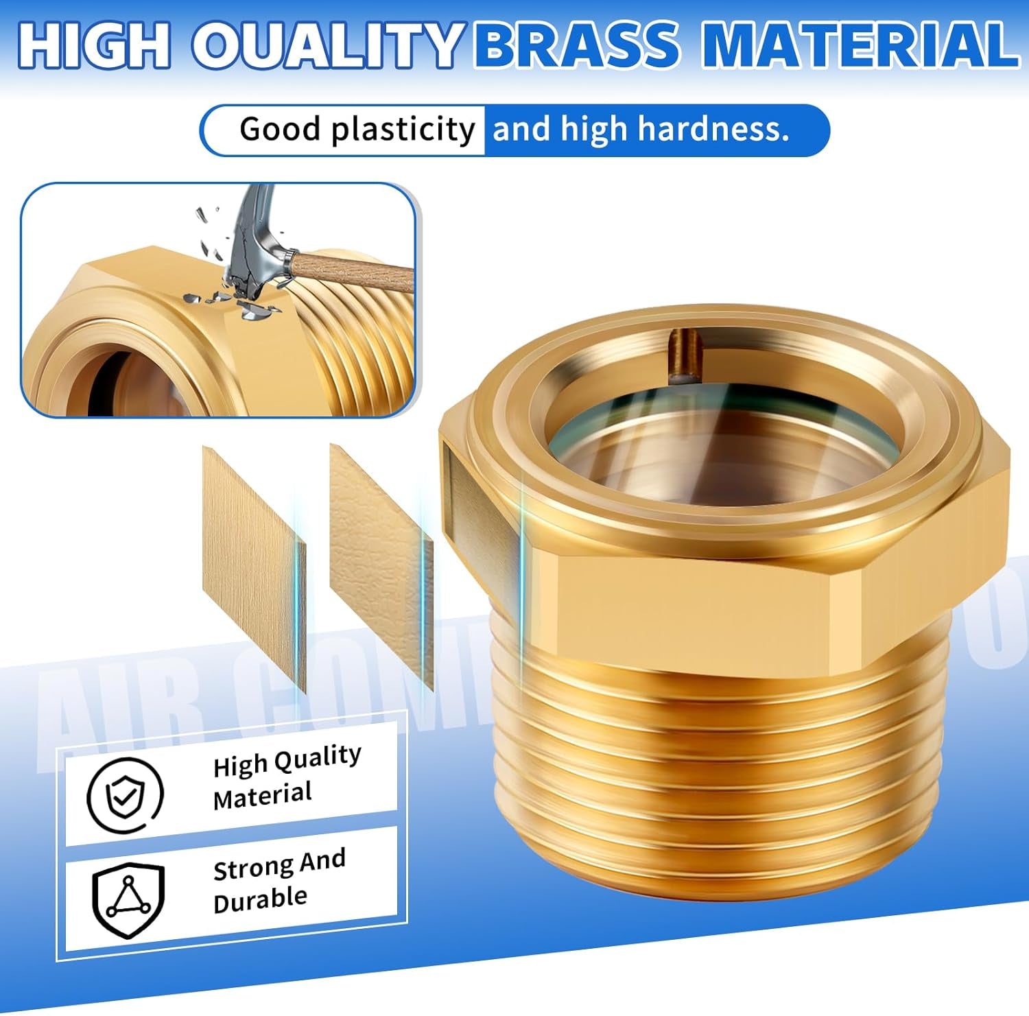 3/4 NPT Air Compressor Oil Sight Glass, Male Hex Head Compresssor Oil Sight Glass, Heavy Duty Solid Brass Oil Sight Glass Liquid Level Gauge Oil Indicator Window for Air Compressor Gearbox Tank