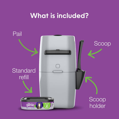 Standard Pail (Silver) | Cat Litter Box Waste Disposal System for Odor Control | Includes 1 Square Refill Bag