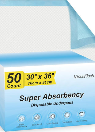 Super Absorbency Disposable Leakproof Underpads with Quick Drying for Baby, Adults, Puppy, Dog Bed Pee Pads, Extra Large, XXL Incontinence Pads, 30” X 36”, 50 Count