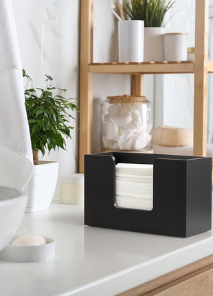 Wooden Paper Towel Dispenser Countertop, Bathroom Guest Towel Holder for Multifold C-Fold Z-Fold Trifold Hand Towels, Black Wood Napkin Holder for Kitchen, Vanity, Powder Room