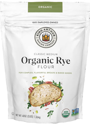 King Arthur Organic Medium Rye Flour - 3 Lbs for Complex Flavorful Breads & Baked Goods - 100% US Grown & Milled - Non-Gmo Project Verified - Robust Flavor for Rye Bread, Cookies & More