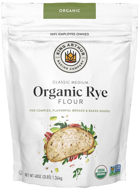 King Arthur Organic Medium Rye Flour - 3 Lbs for Complex Flavorful Breads & Baked Goods - 100% US Grown & Milled - Non-Gmo Project Verified - Robust Flavor for Rye Bread, Cookies & More
