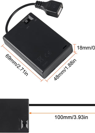 3Pcs 3 AA Battery Holder USB Female Socket 3 AA Battery Case Box Holder with Cover and On/Off Switch