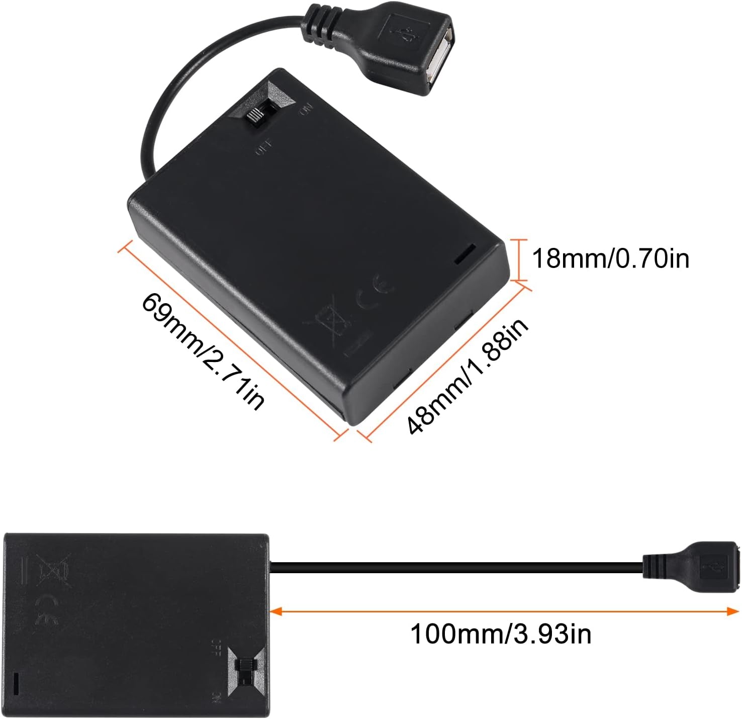 3Pcs 3 AA Battery Holder USB Female Socket 3 AA Battery Case Box Holder with Cover and On/Off Switch