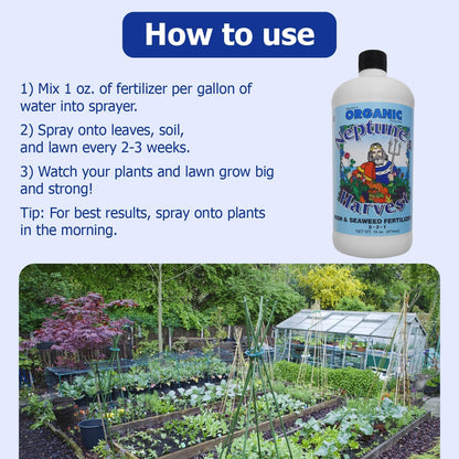 Fish &amp; Seaweed Liquid Fertilizer (2-3-1) - 18Oz Pint - Plant Food for Garden - Indoor &amp; Outdoor Organic Plant Fertilizer for Vegetables, Flowers, Fruit, Trees &amp; Lawns