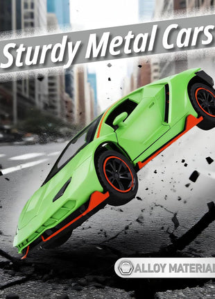 Toy Cars for Boys Age 3-12 1/ Small Diecast Metal Model Car Toys with Light and Sound Pull Back Sport Car for 3+ Years Old Kids Birthday (Green)