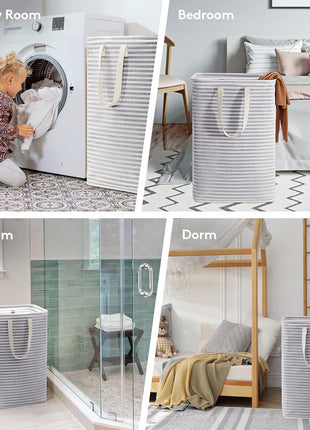 2 Pack Laundry Basket 80L Each, Collapsible Clothes Hamper with Reinforced Handles, Freestanding Waterproof Design for Bedroom and Laundry Room, Grey 160L Total