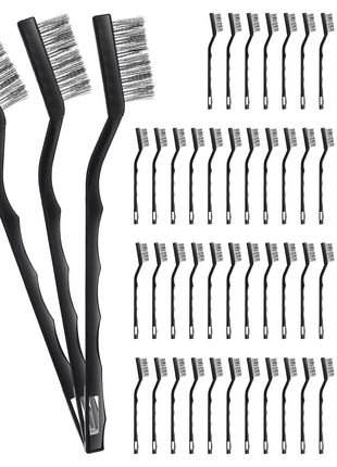 60 Pcs Mini Wire Brush Set Stainless Steel Wire Bristle Scratch Brush Small Metal Brush for Cleaning Curved Handle Masonry Welding for Cleaning Welding Slag and Rust Tool, Black, 6.7 Inches