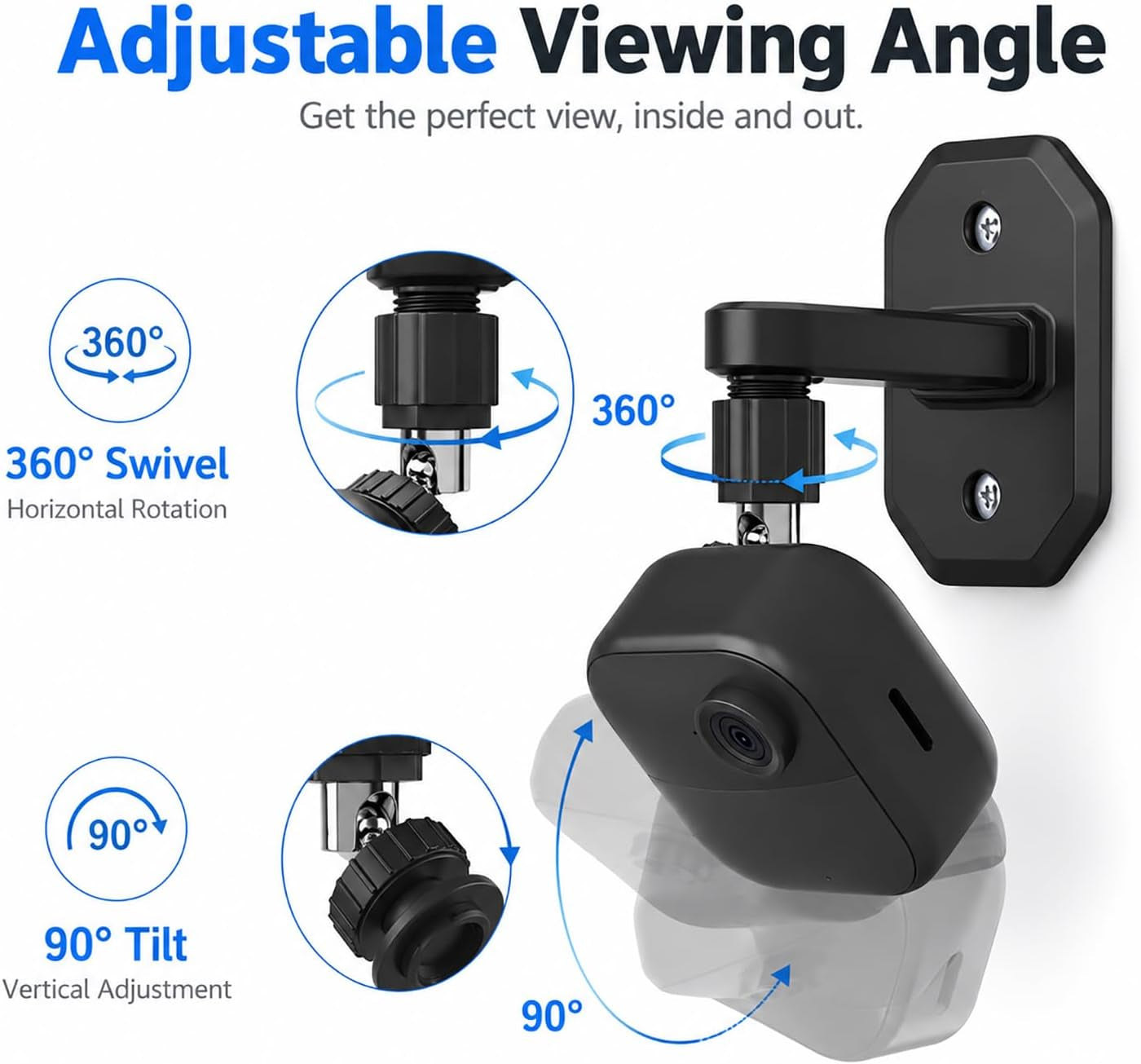 2Pack Adhesive Wall Mount Adjustable Security Wall Mount Bracket for Blink Outdoor 4 (4Th Gen) / (3Rd Gen), Blink XT / XT2, Blink Mini, Perfect View Angle for Your Blink Surveillance Camera