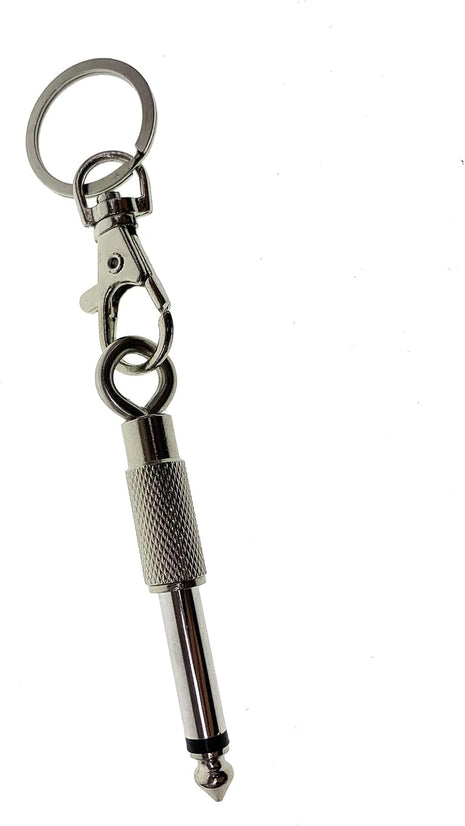 4Pcs Guitar and Bass Plug Keychains, 6.35Mm 1/4 Inches Audio Jack, Music Enthusiasts Accessories, Electric Amplifier Connector Key Rings for Wall Mountable Amp Cable Holder Kit (Silver)