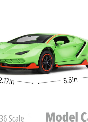 Toy Cars for Boys Age 3-12 1/ Small Diecast Metal Model Car Toys with Light and Sound Pull Back Sport Car for 3+ Years Old Kids Birthday (Green)