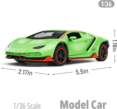 Toy Cars for Boys Age 3-12 1/ Small Diecast Metal Model Car Toys with Light and Sound Pull Back Sport Car for 3+ Years Old Kids Birthday (Green)