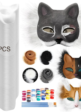 36 Pcs DIY Therian Mask Kit Bulk 30 Blank Animal Mask with Faux Fur Eye Mesh for Christmas Gear Therian