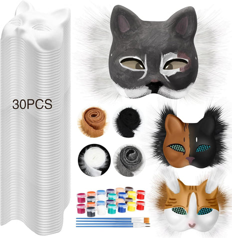 36 Pcs DIY Therian Mask Kit Bulk 30 Blank Animal Mask with Faux Fur Eye Mesh for Christmas Gear Therian