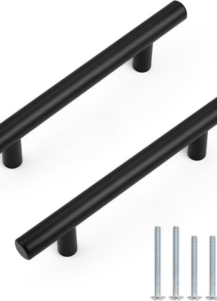 30 Pack Hole Centers 3-3/4Inch Matte Black Kitchen Cabinet Handles, Stainless Steel Dresser Drawer Pulls, Modern T Bar 6Inch Length Pull Handle for Closet