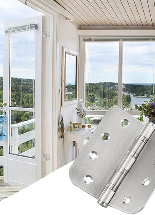 4'' Ball Bearing Door Hinges Stainless Steel Heavy Duty Hinges 4 X 4 Inch with 5/8 Inch Radius Corners Commercial Grade 3 Pack (Silver)