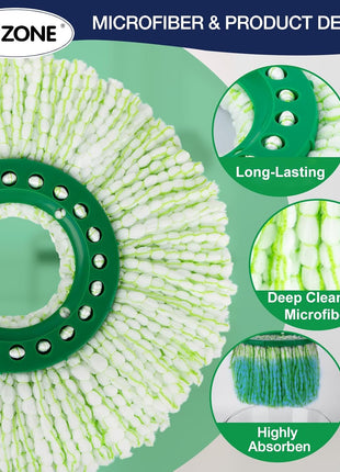 3 Pack Mop Head Replacement for Libman Tornado, Spin Mop Replacement Head ONLY Compatible with Libman, Easy to Replace, Machine Washable, Green and White (NOT for Old Version)