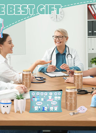 6 Pcs Nurse Week Appreciation Gifts Dentist Hygienist Gifts 16 Oz Glass Cups with Lid Makeup Bag Socks Badge Holder Tooth Brush Pot for Women Doctor Nurse Appreciation Accessories(Blue)