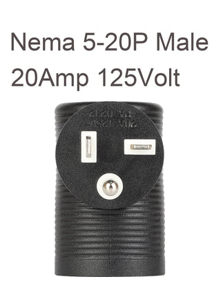 Angled 4 in 1 NEMA 5-20P Power Adapter,  NEMA 5-20P to 5-15R, 5-20R, 6-15R, 6-20R Double T-Blade Receptacle, Downward Angled Power Adapter