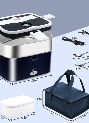 80W Fast Heating Electric Lunch Box for Men Gift-1.8L Large-Capacity Portable Food Heater for Adults-Leakproof 3-In-1 Heated Food Warmer for Car/Work with SS Fork&Spoon and Carry Bag