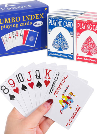 Large Print Playing Cards 6 Pack, Deck of Cards for Seniors, Vision Impaired, Low Vision Crowd, Poker Playing Cards for Blackjack, Euchre, Canasta Cards Game, Jumbo Index
