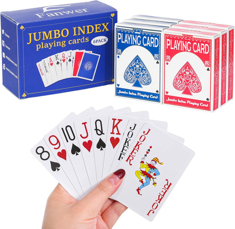 Large Print Playing Cards 6 Pack, Deck of Cards for Seniors, Vision Impaired, Low Vision Crowd, Poker Playing Cards for Blackjack, Euchre, Canasta Cards Game, Jumbo Index