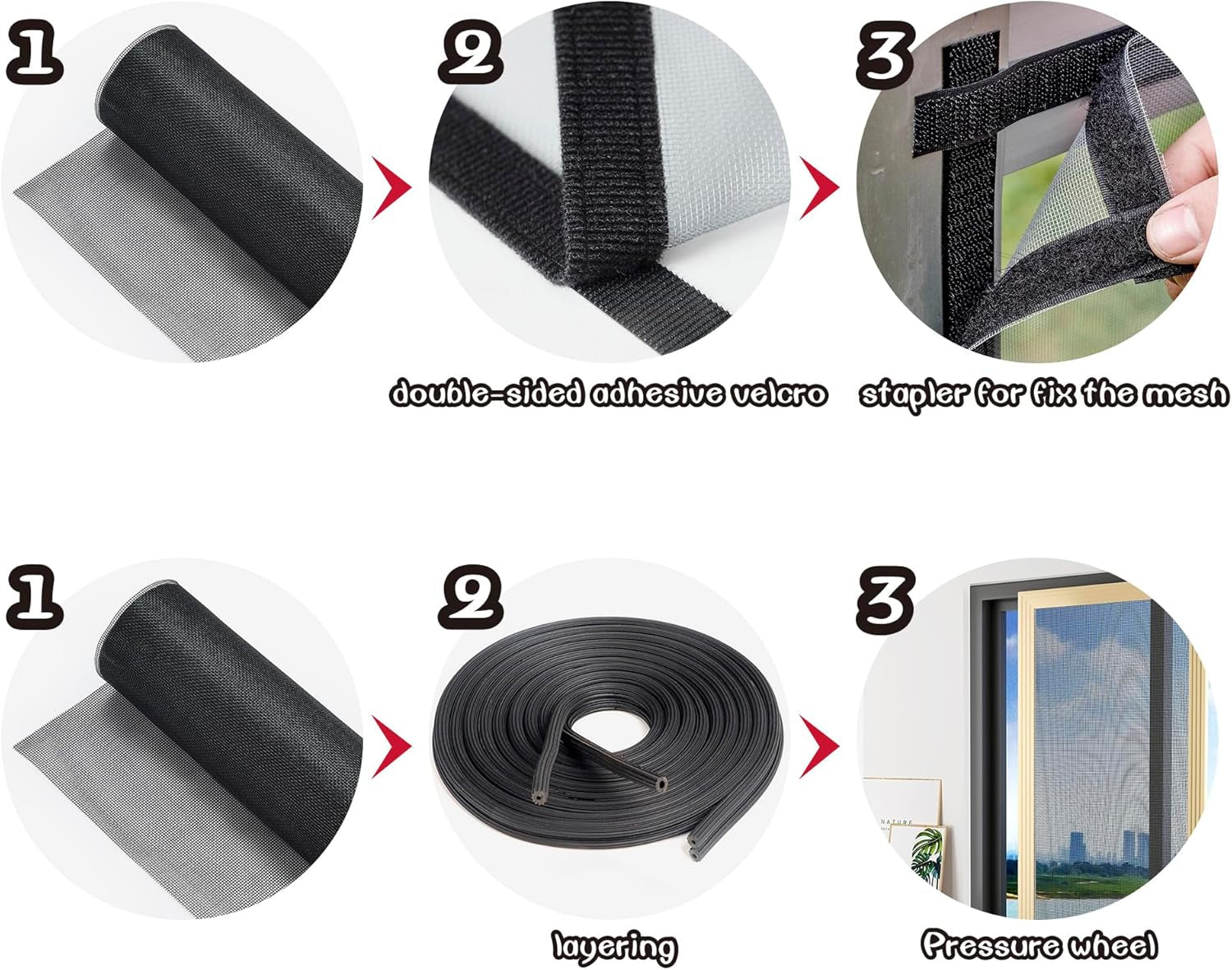 OVISEEN Insect Mesh, Fiberglass Window Screen Mesh 47 X 98 Inches Fly Screen Adjustable Mesh Replacement, Flies Mosquitoes Bugs Net for Windows Doors Patio (Black)