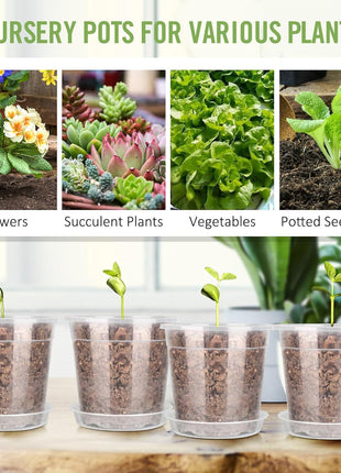 8/7/6/5/4 Inch Clear Nursery Pots with Drainage and Saucers, 10 Pack Clear Pots for Plants, Nursery Pots for Flowers, Succulents Outdoor Indoor