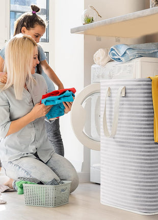 2 Pack Laundry Basket 80L Each, Collapsible Clothes Hamper with Reinforced Handles, Freestanding Waterproof Design for Bedroom and Laundry Room, Grey 160L Total