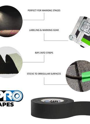 1" Width tapes  Gaff Premium Matte Cloth Gaffer'S Tape with Rubber Adhesive, 11 Mils Thick, 55 Yds Length, Black (Pack of 1)