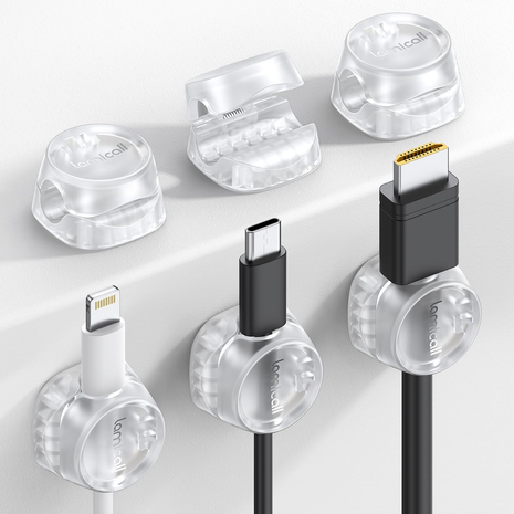 6Pack Cord Organizer, Office Desk Accessories -  Clear Cable Management Clips, Home Workspace Chritsmas Organization Accessories, Nightstand Desk Decor, Dorm Room Desktop Gadget Essentials
