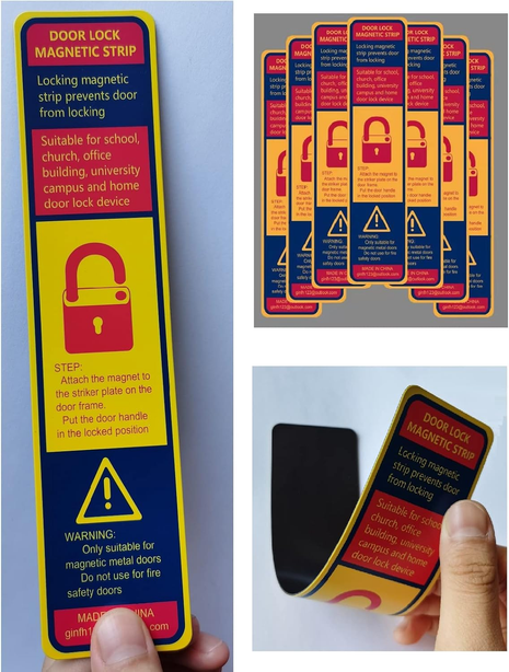 6 Pack Magnetic Lockdown Strips for Iron Door Frames High-Density Magnet Security Devices for School and Office Effective and Easy Solution for Emergency Lockdowns (Yellow)