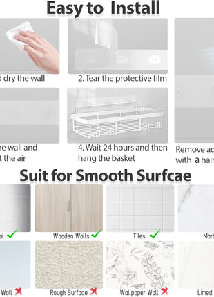 5 Pack Shower Caddy Organizer Rack Shelf for inside Shower, Self Adhesive Wall Storage Basket Rustproof Stainless Steel Shampoo Holder Bathroom Accessory Decor Set, White