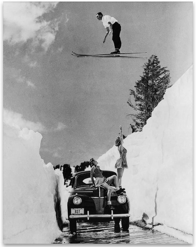 Ski Jump - 11X14 Unframed Art Ski Poster Art Print - Great Vintage Black and White Ski Decor Photo Gift and Decor for Ski Lodge and Mountain Cabin Vintage Ski Poster