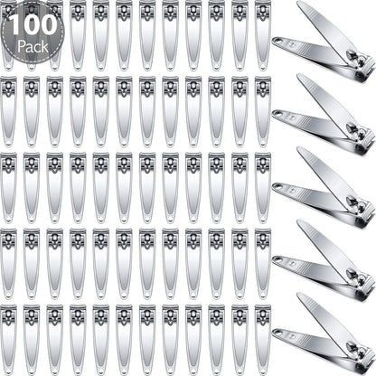 100 Pieces Nail Clippers Set Bulk for Men Women Ultra Sharp Stainless Steel Fingernail Toenail Clippers Portable Travel Sturdy Trimmer Pointed Pedicure Manicure Care (Silver)